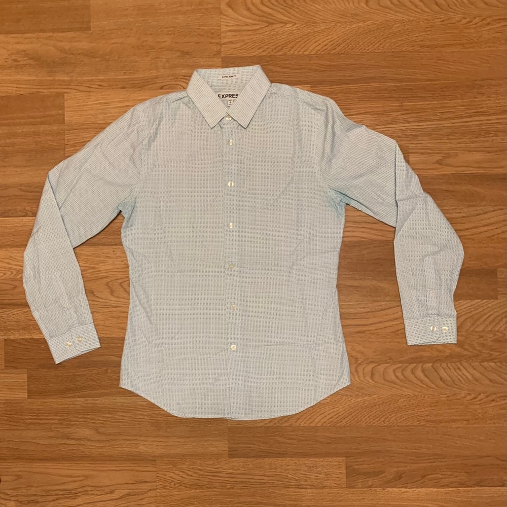 Teal Pin Dot Dress Shirt - Extra Slim Fit, Size M (15-15.5)